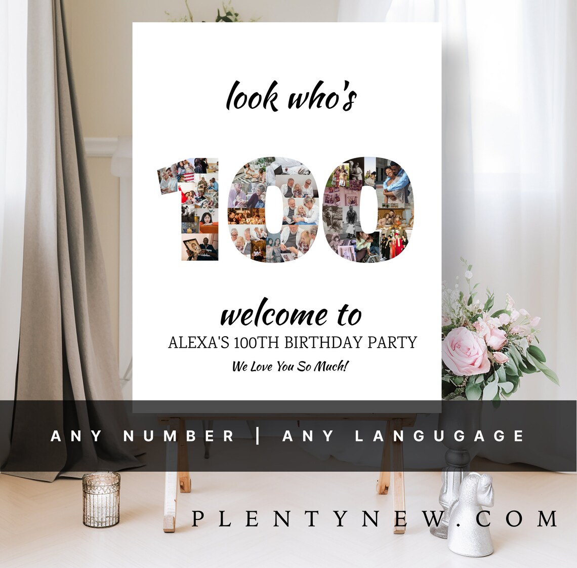 100th Birthday Custom Photo Collage Poster for Her