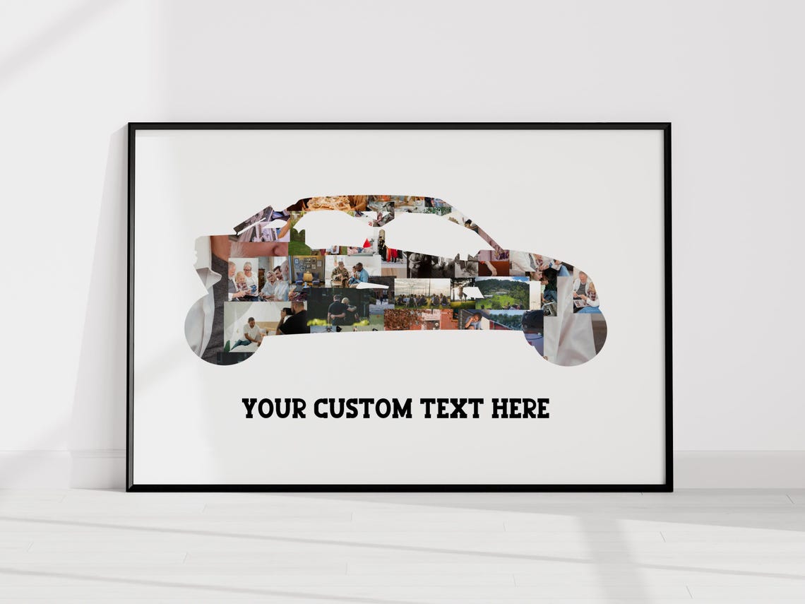 Classic Car Silhouette Photo Collage Poster with Custom Text Gift