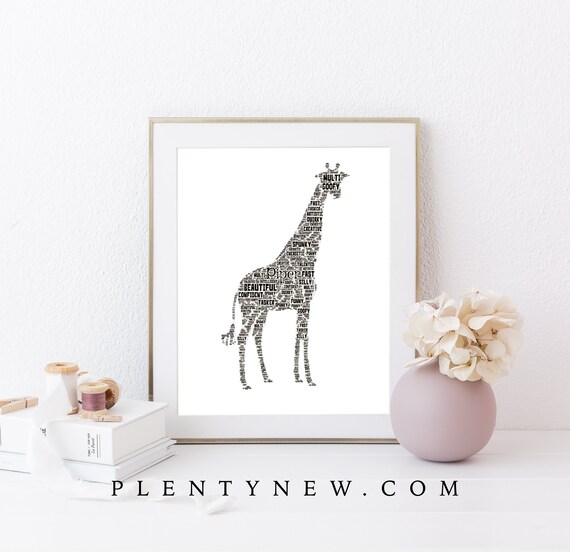 Giraffe Word Art Silhouette Personalized Nursery Room Poster