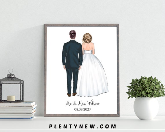 Personalized Wedding Gift For Couple Alternative Guest Book Custom Wedding Portrait Bride Groom Bridal Shower Gift 1st Anniversary Gift