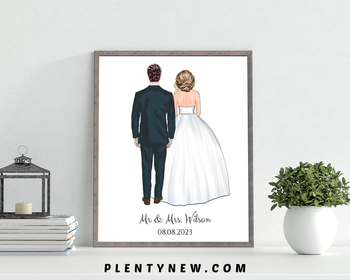 Personalized Wedding Gift For Couple Alternative Guest Book Custom Wedding Portrait Bride Groom Bridal Shower Gift 1st Anniversary Gift