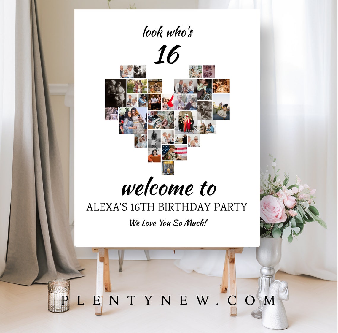 Look Whos 16 Heart Photo Collage Birthday Party Welcome Poster