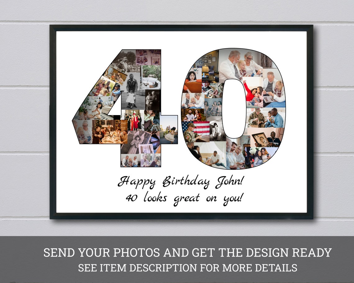 Personalized 40th Birthday Number Photo Collage Gift Keepsake Poster