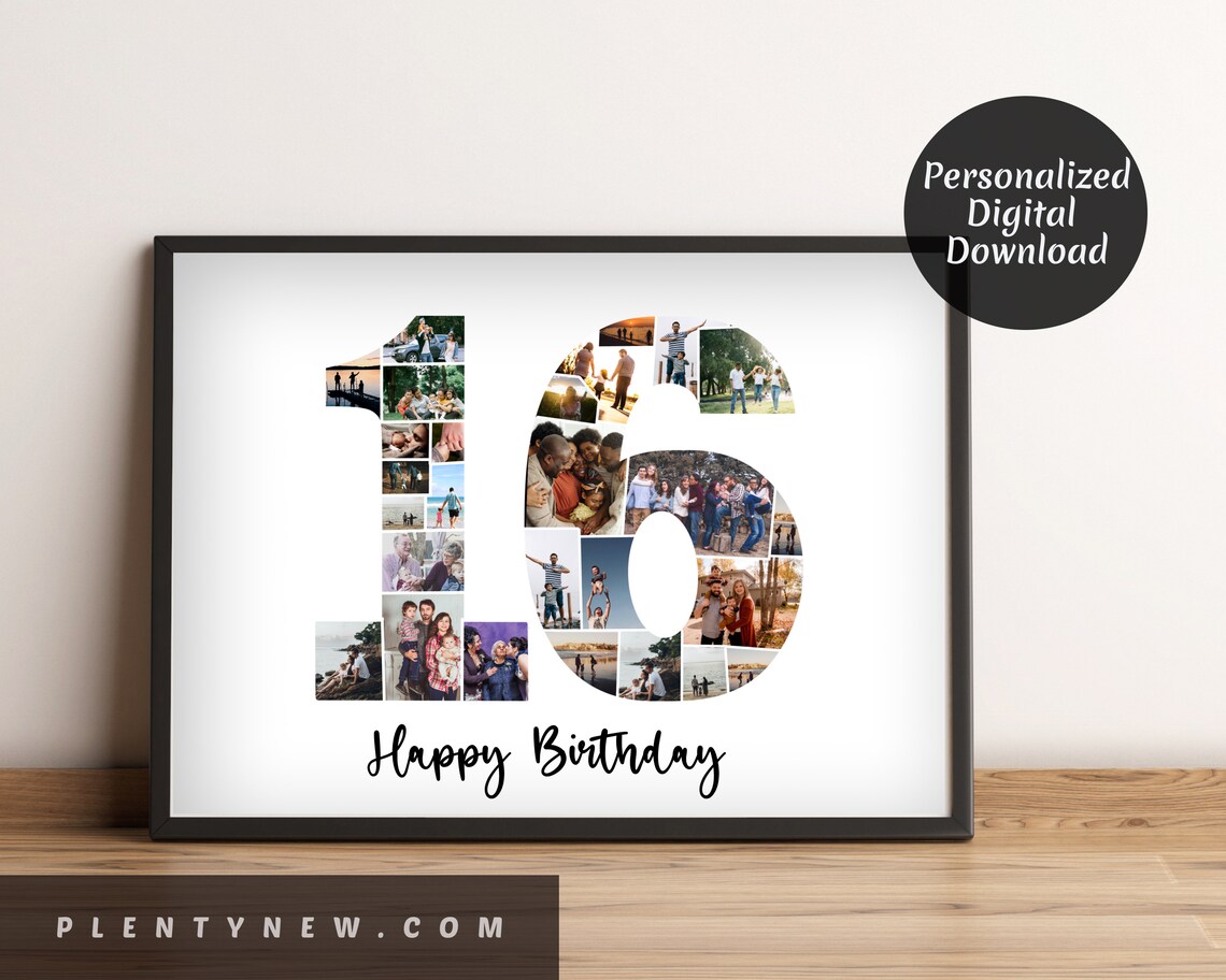Number Sixteen Photo Collage Happy Birthday Teen Gift Poster