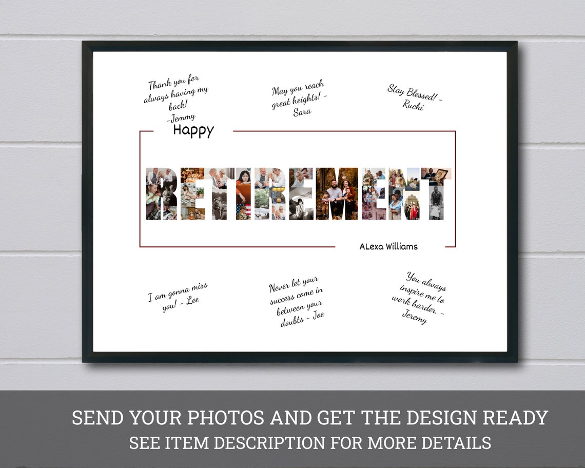Happy Retirement Photo Letter Collage Signature Guestbook Poster