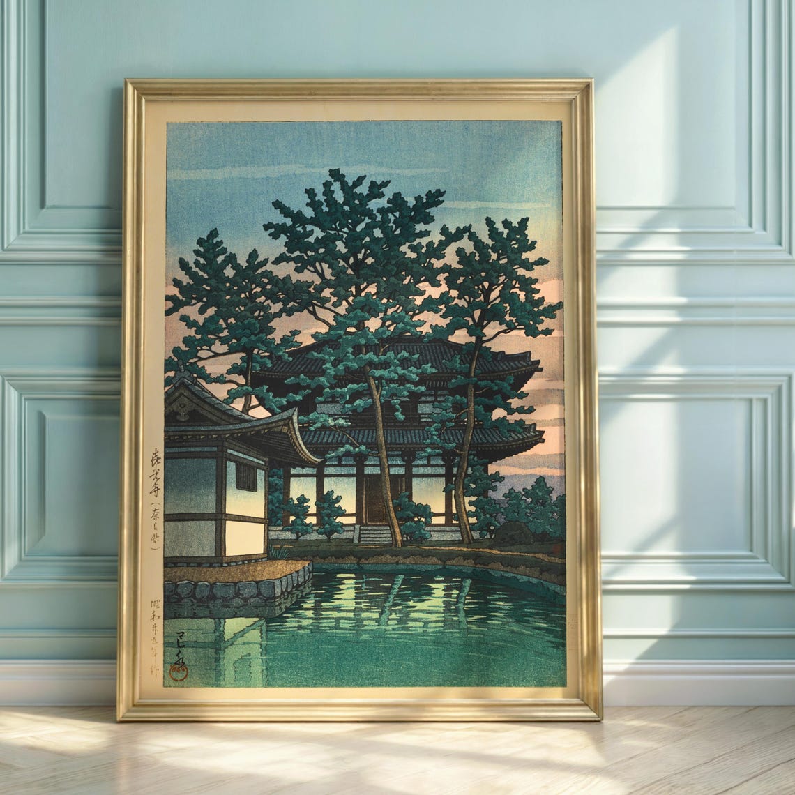 Hasui Kawase Kikoji Temple Pond Dusk Vintage Japanese Woodblock Poster