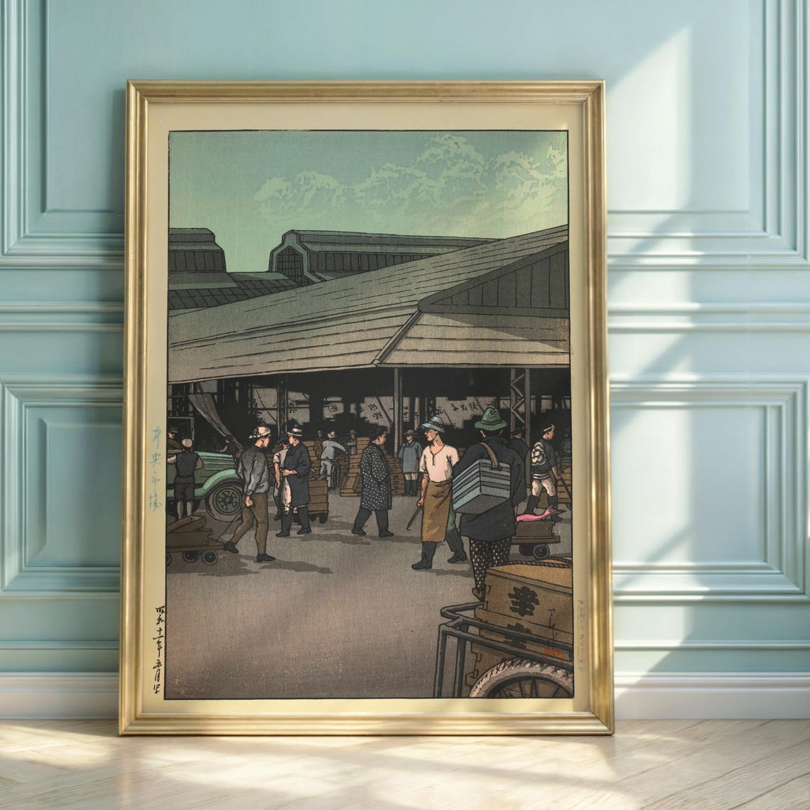 Hasui Kawase Central Market Workers Vintage Japanese Woodblock Print