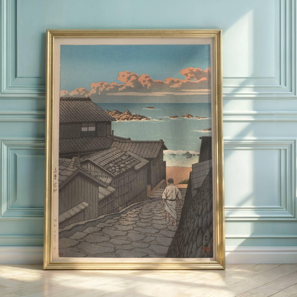 Hasui Kawase Shima Seaside Alley Stone Lane Coastal Art Poster