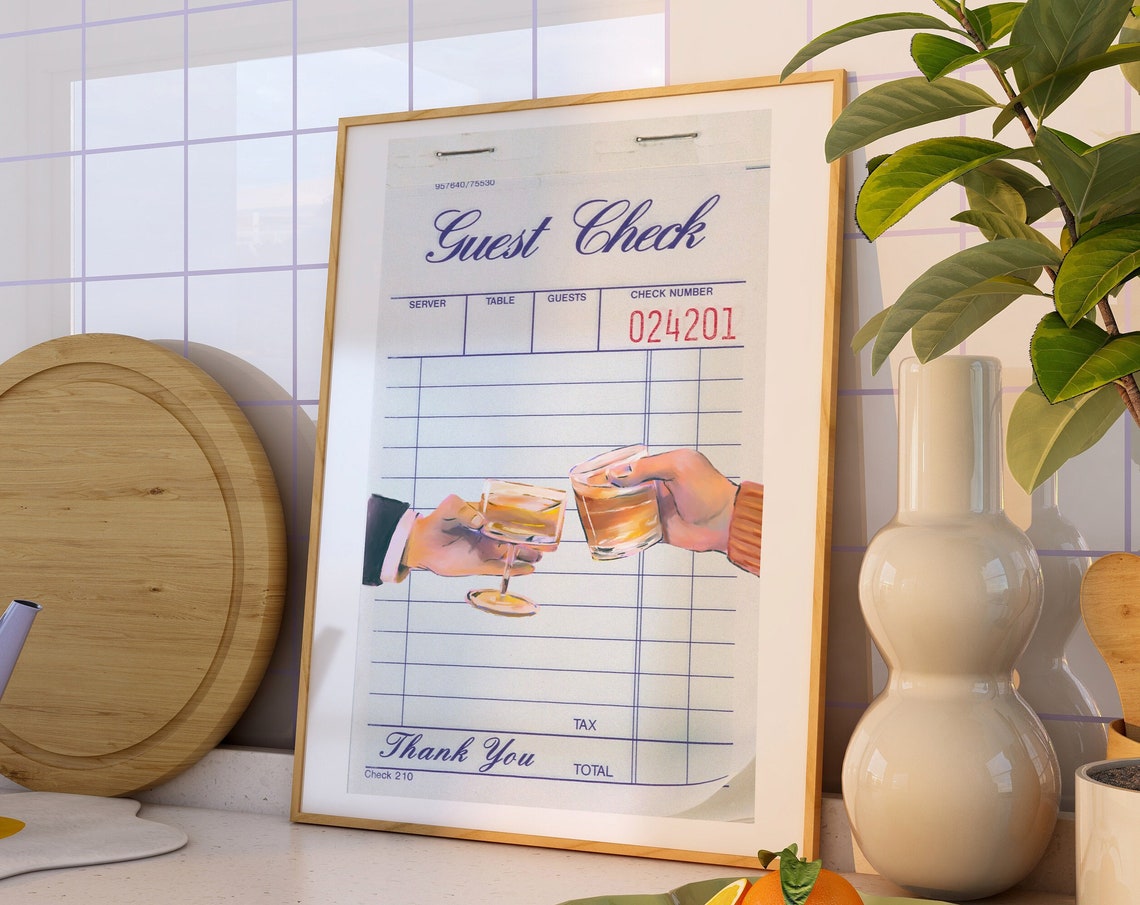 Guest Check Cheers Clinking Cocktail Glasses Bar Cart Kitchen Poster - Image 2