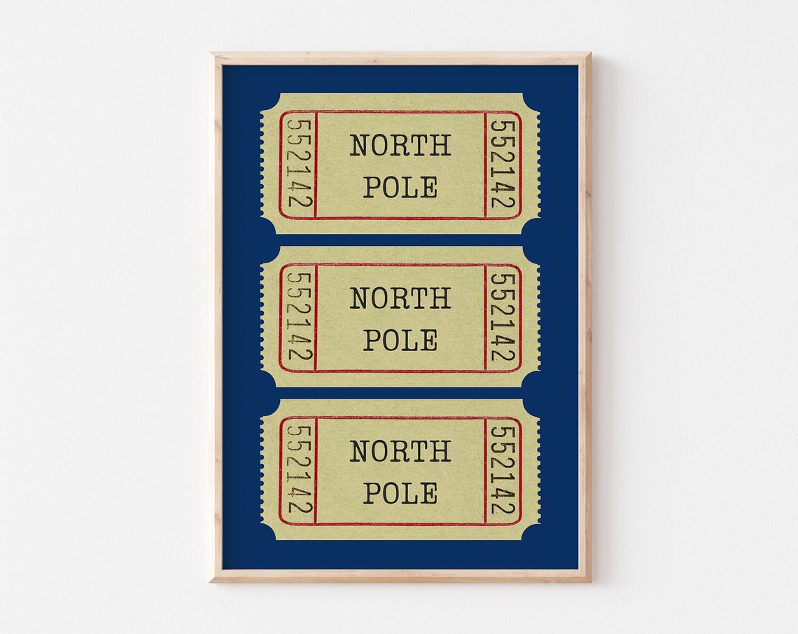 Vintage North Pole Ticket Stubs On Deep Navy Blue Holiday Poster - Image 5