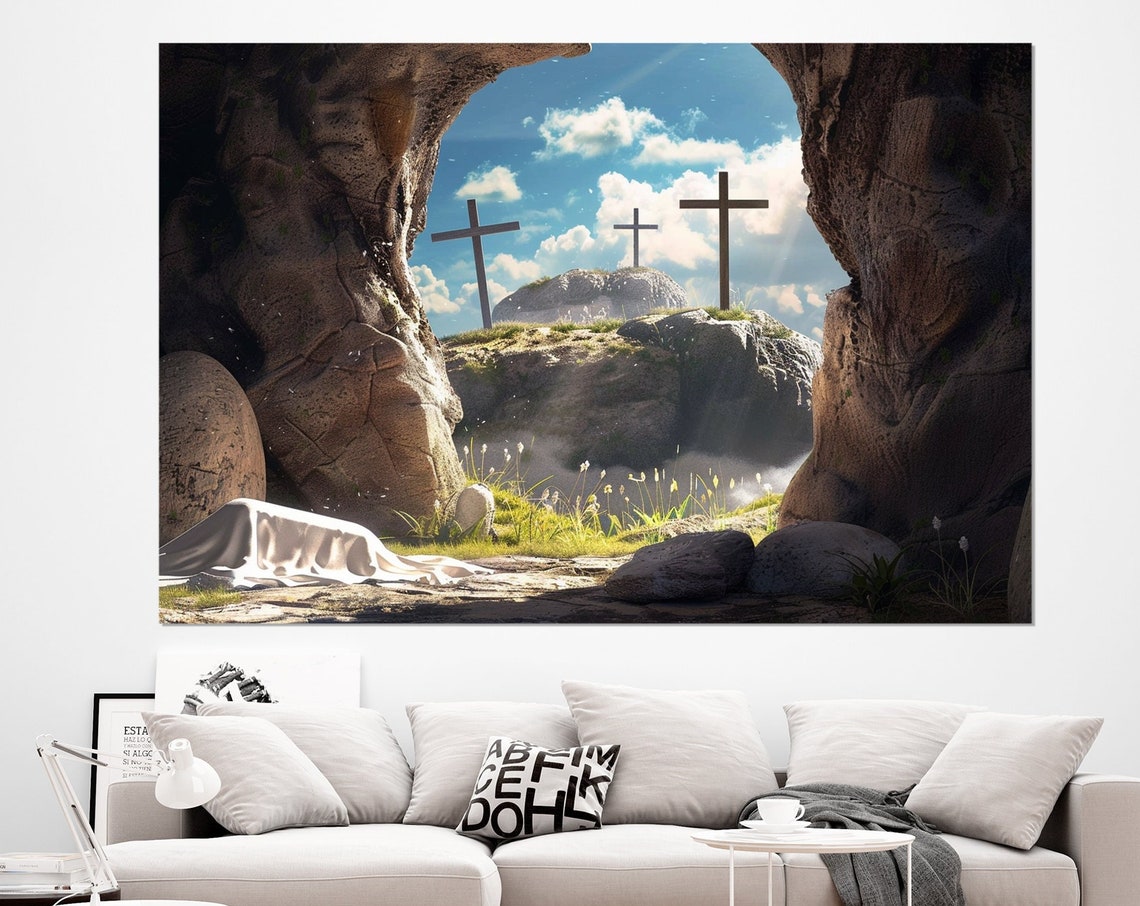 Empty Tomb Three Crosses Resurrection Morning Christian Faith Wall Art