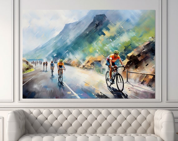 Cyclists Painting Print Cycling Wall Art Sport Pub Decor Velo Sport Art Cycling Club Wall Decor Framed And Ready To Hang