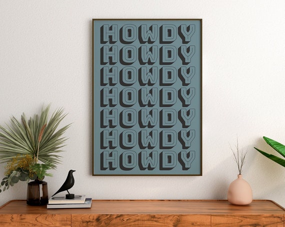 Howdy Sign Art Print Minimalist Western Typography Wall Art Retro Southwestern Decor Vintage Western Cowgirl Cute Apartment Decor