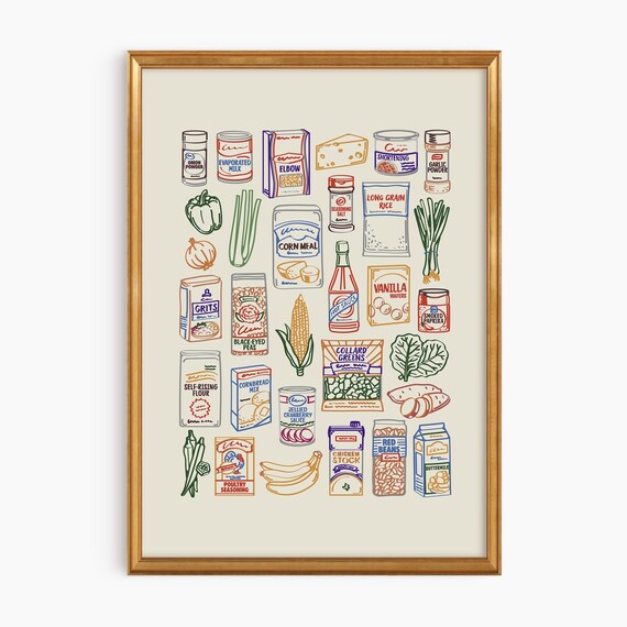 Soul Food Pantry Wall Art Print Southern Kitchen Decor Black Culture Illustration Comfort Poster