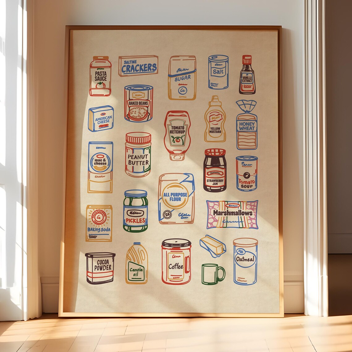 Hand Drawn USA Pantry Collage, Kitchen Art Print