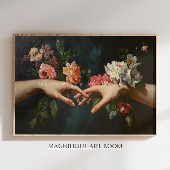Vintage Hands Holding Wall Art Moody Flower Dark Academia Aesthetic Prints Victorian Floral Painting S256