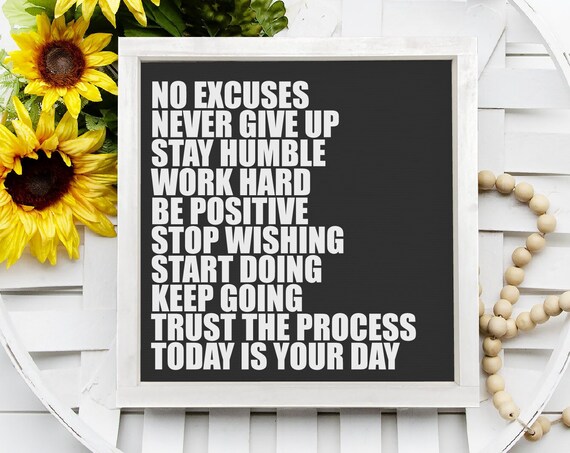 No Excuses Never Give Up Motivational Quote Typography Black Poster