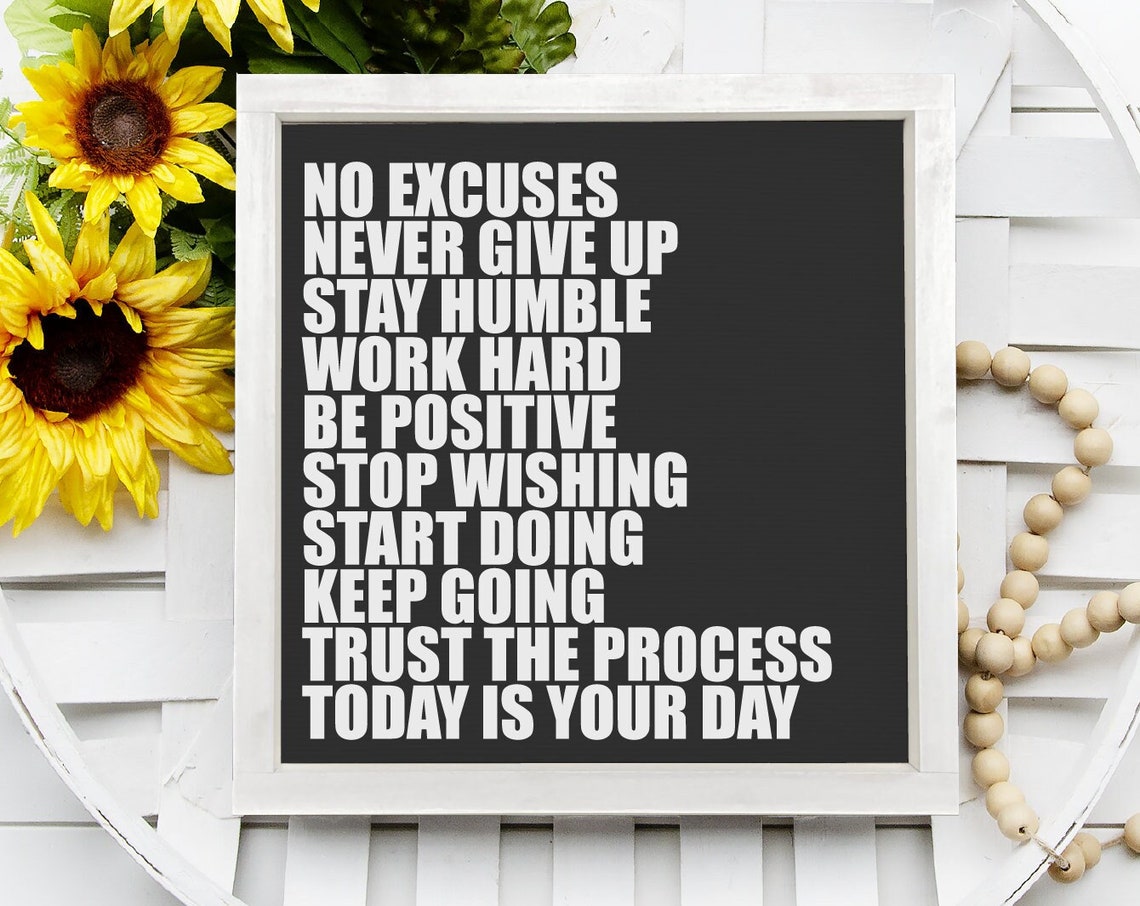 No Excuses Never Give Up Motivational Quote Typography Black Poster