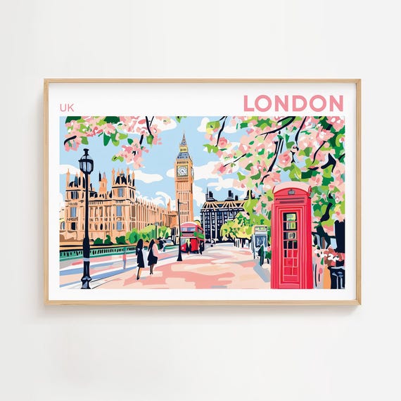 London Travel Print Wall Art Home Decor Illustration Poster Gift For Uk