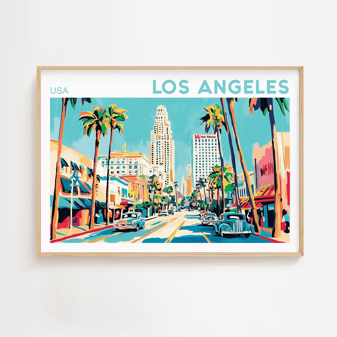 Los Angeles USA Palm Trees Classic Cars Vintage Travel Poster