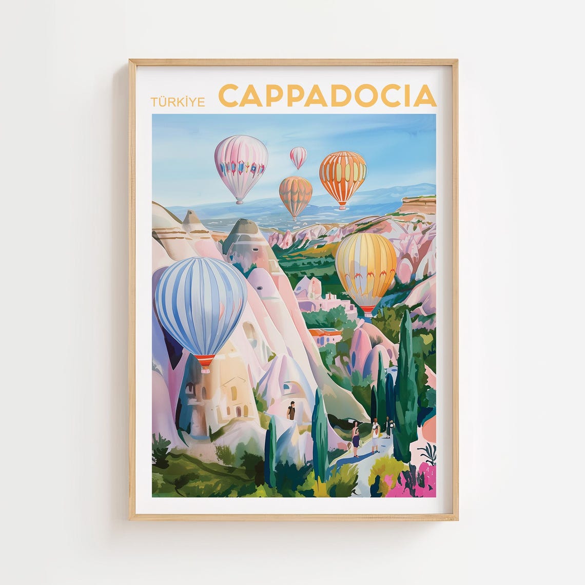 Cappadocia Turkey Hot Air Balloons Valley Retro Travel Poster