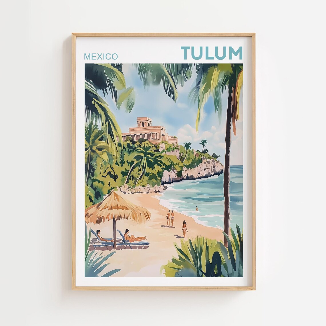 Tulum Mexico Mayan Ruins Tropical Beach Paradise Retro Travel Poster