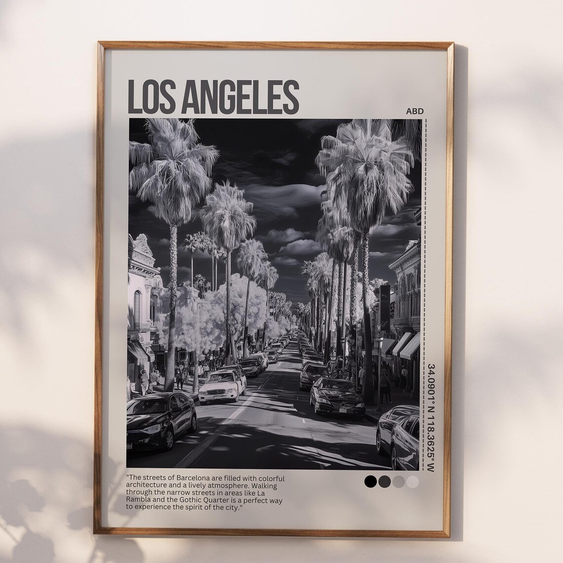 Los Angeles Palm Street Black and White City Photo Travel Poster - Image 6