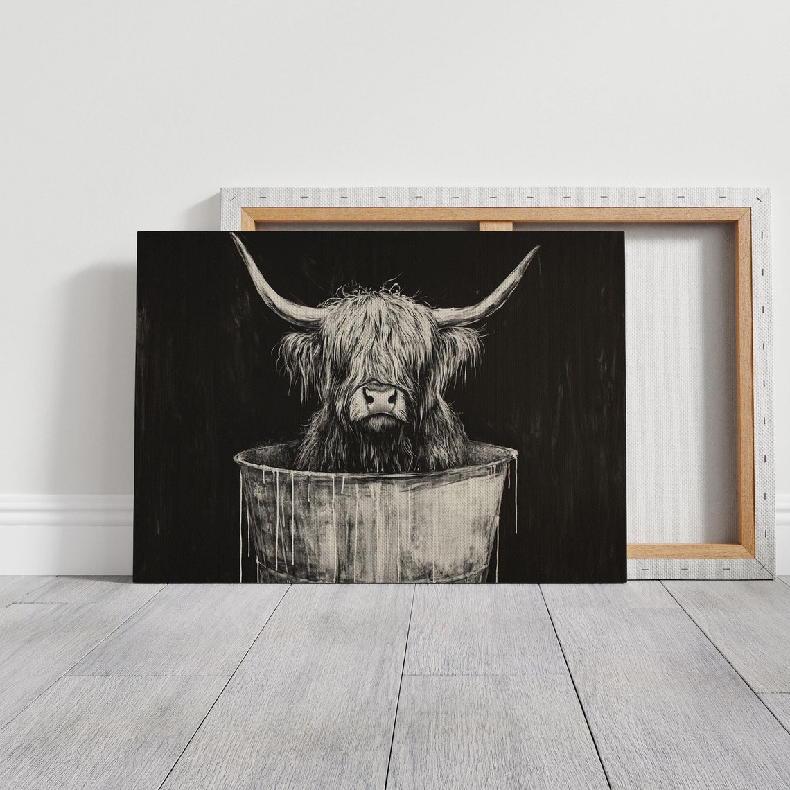 Highland Cow Black And White Art Bold Farmhouse Decor Rustic Animal Wall Art For Modern Spaces