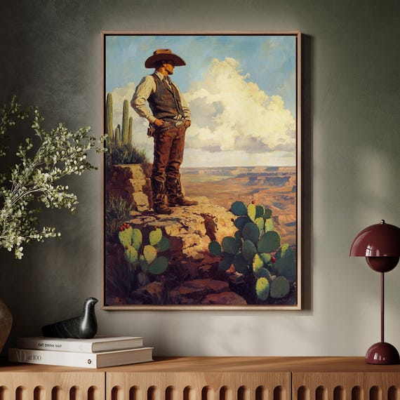 Lone Cowboy Overlook Southwestern Desert Wall Art