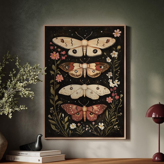 Elegant Moth And Floral Wall Art For Nature Inspired Home Decor And Botanical Aesthetic