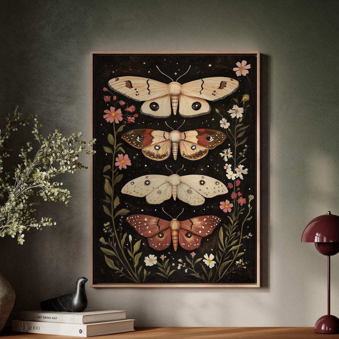 Elegant Moth And Floral Wall Art For Nature Inspired Home Decor And Botanical Aesthetic