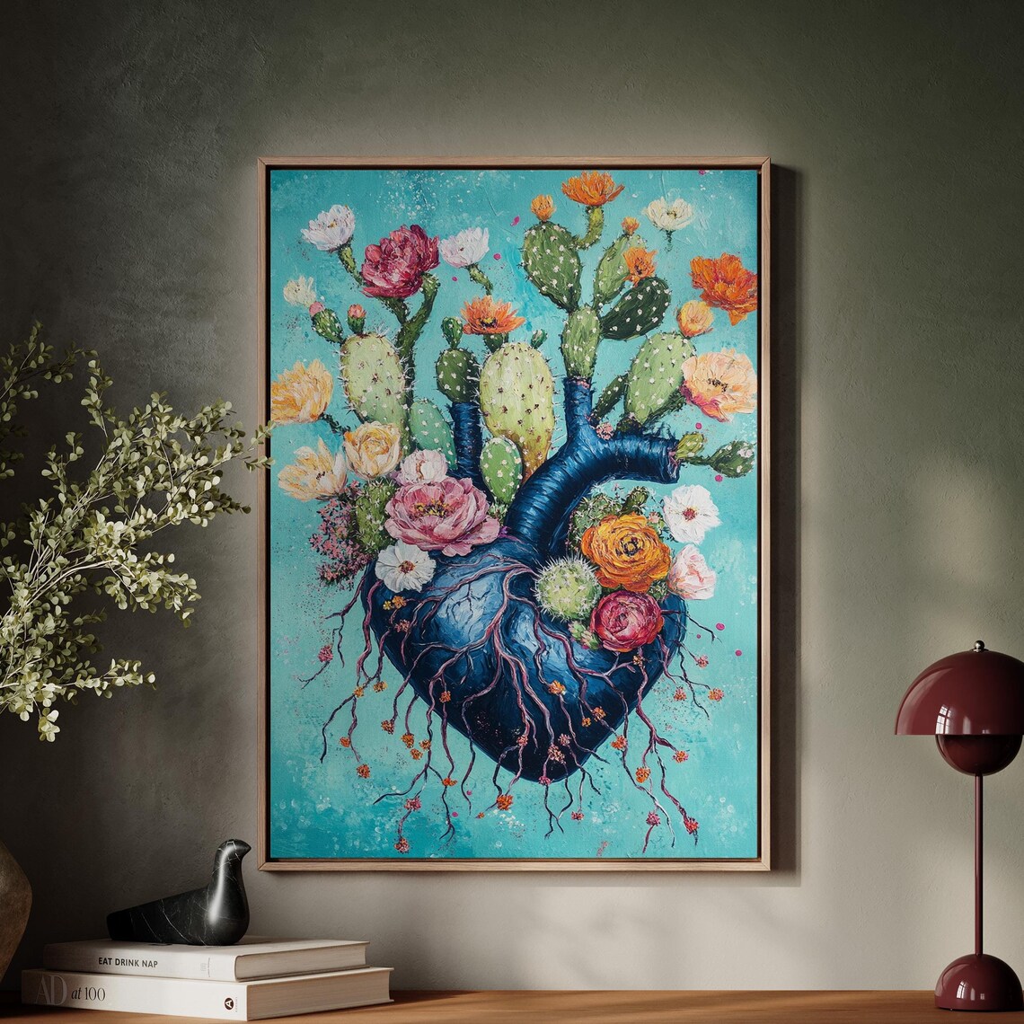 Heart And Cactus Floral Art Print, Botanical Decor