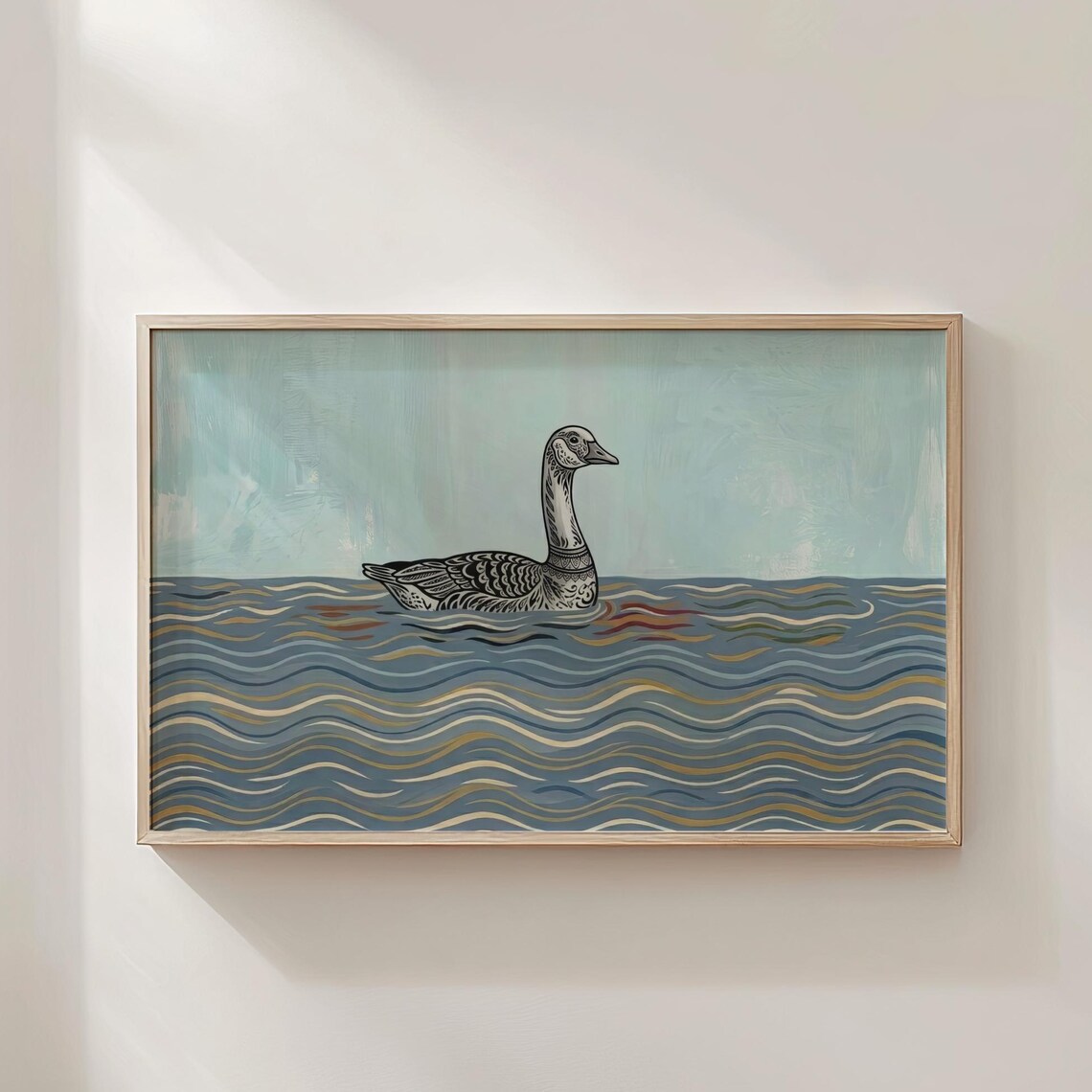 Swimming Goose, Whimsical Coastal Bird Art Print