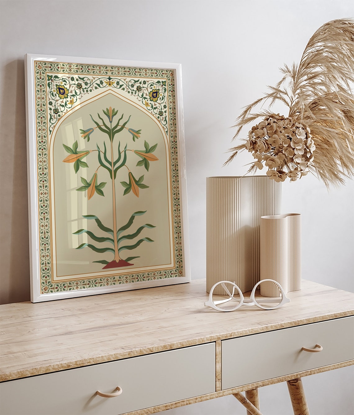 Mughal Flowering Plant With Orange Lilies in an Arch Panel Poster - Image 3