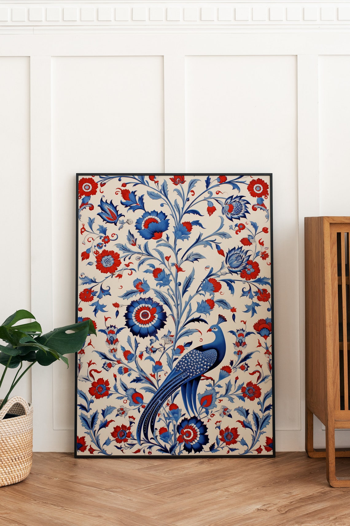 Turkish Tree Of Life Bird Iznik Floral Folk Art Vintage Poster - Image 3