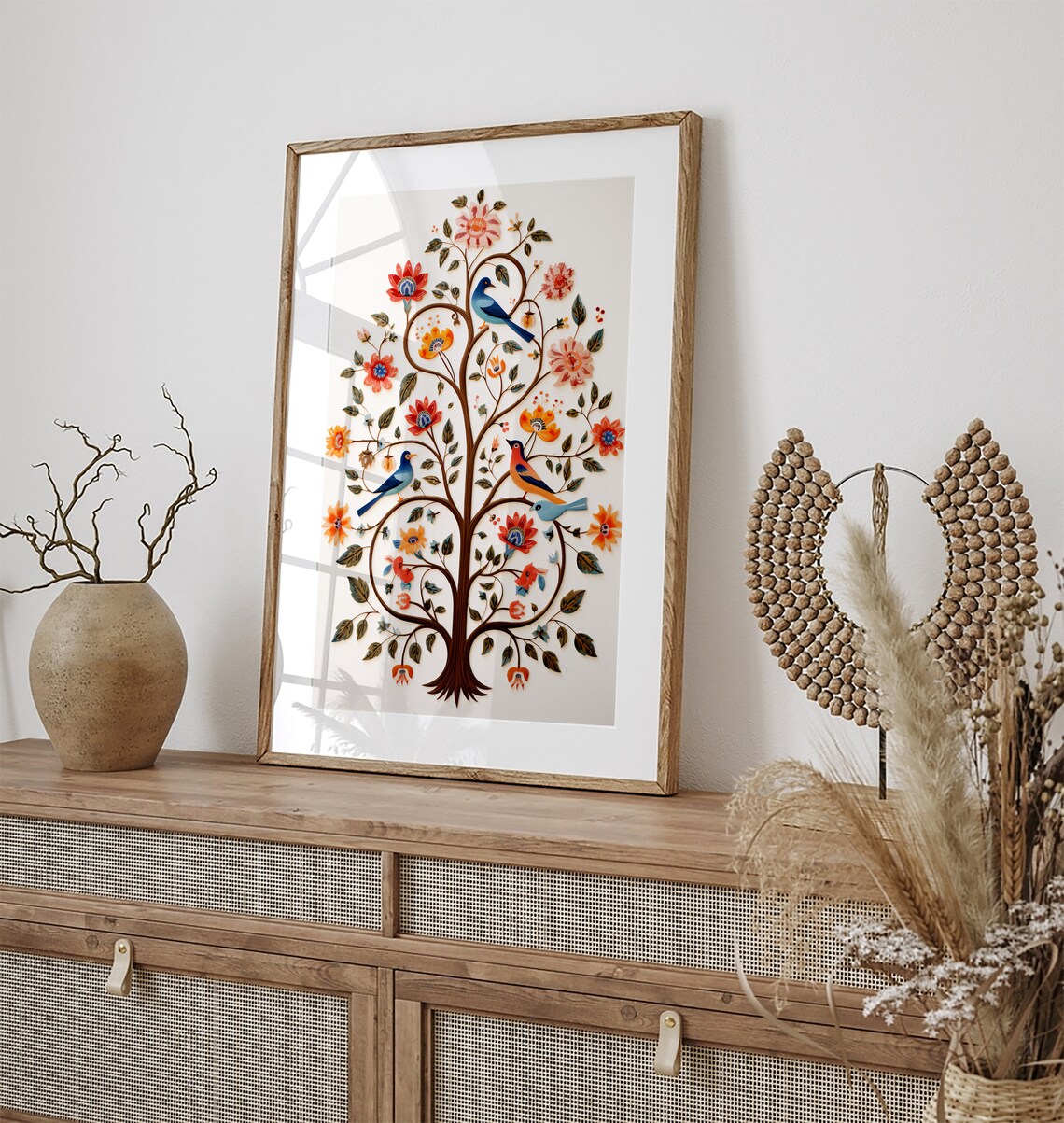 Indian Tree Of Life Floral Birds Nature Poster - Image 3