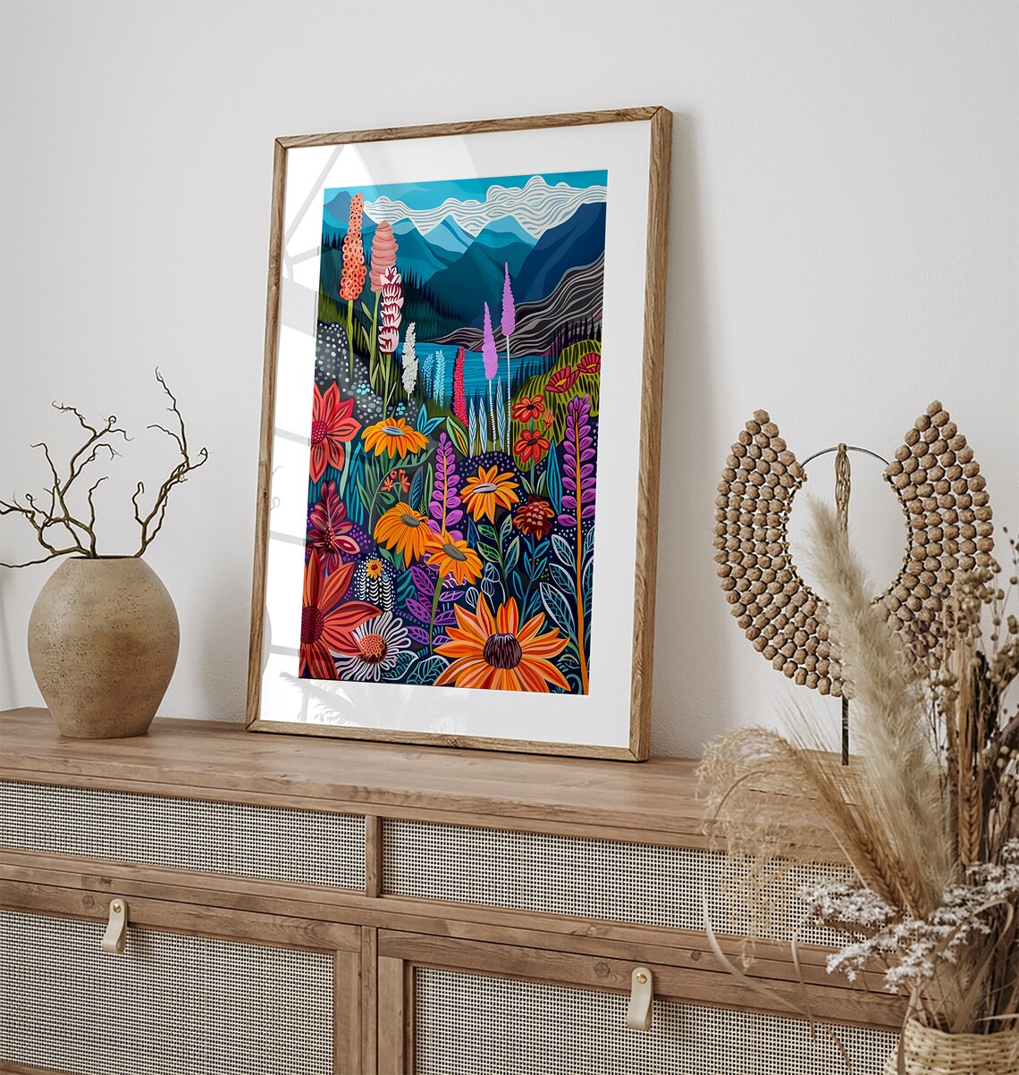 Colorful Wildflower Mountain Valley Lake Scenic Nature Poster - Image 3