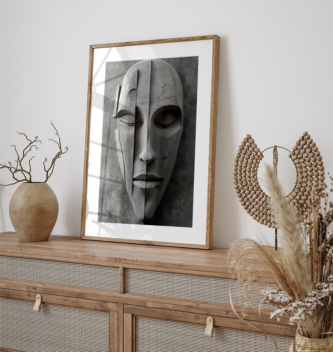 Concrete Face Sculpture Modern Wall Art Print - Image 2