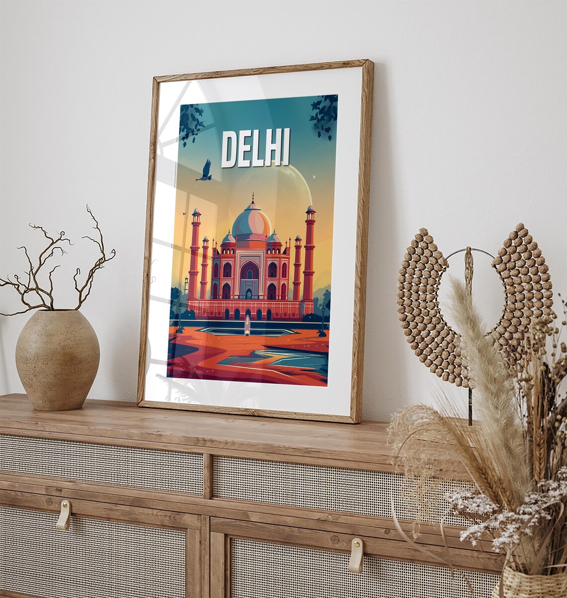 Delhi Taj Mahal Golden Sunrise Vintage Style Travel Art Poster - Image 3