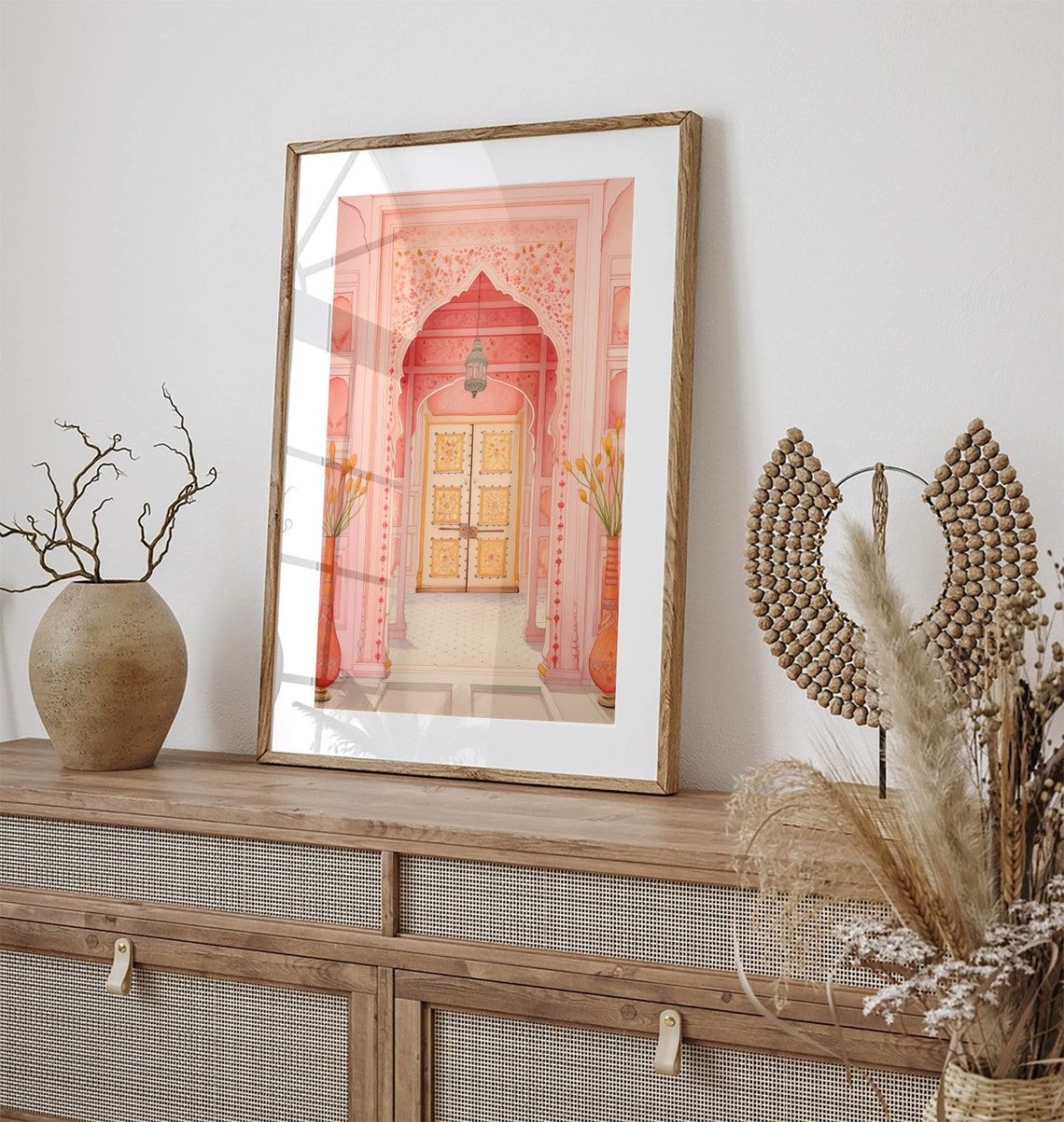 Jaipur Indian Palace Art Set Rajput Royal Prints Living Room Decor Indian Door Painting Pink City Water Color Painting Indian Doors - Image 3