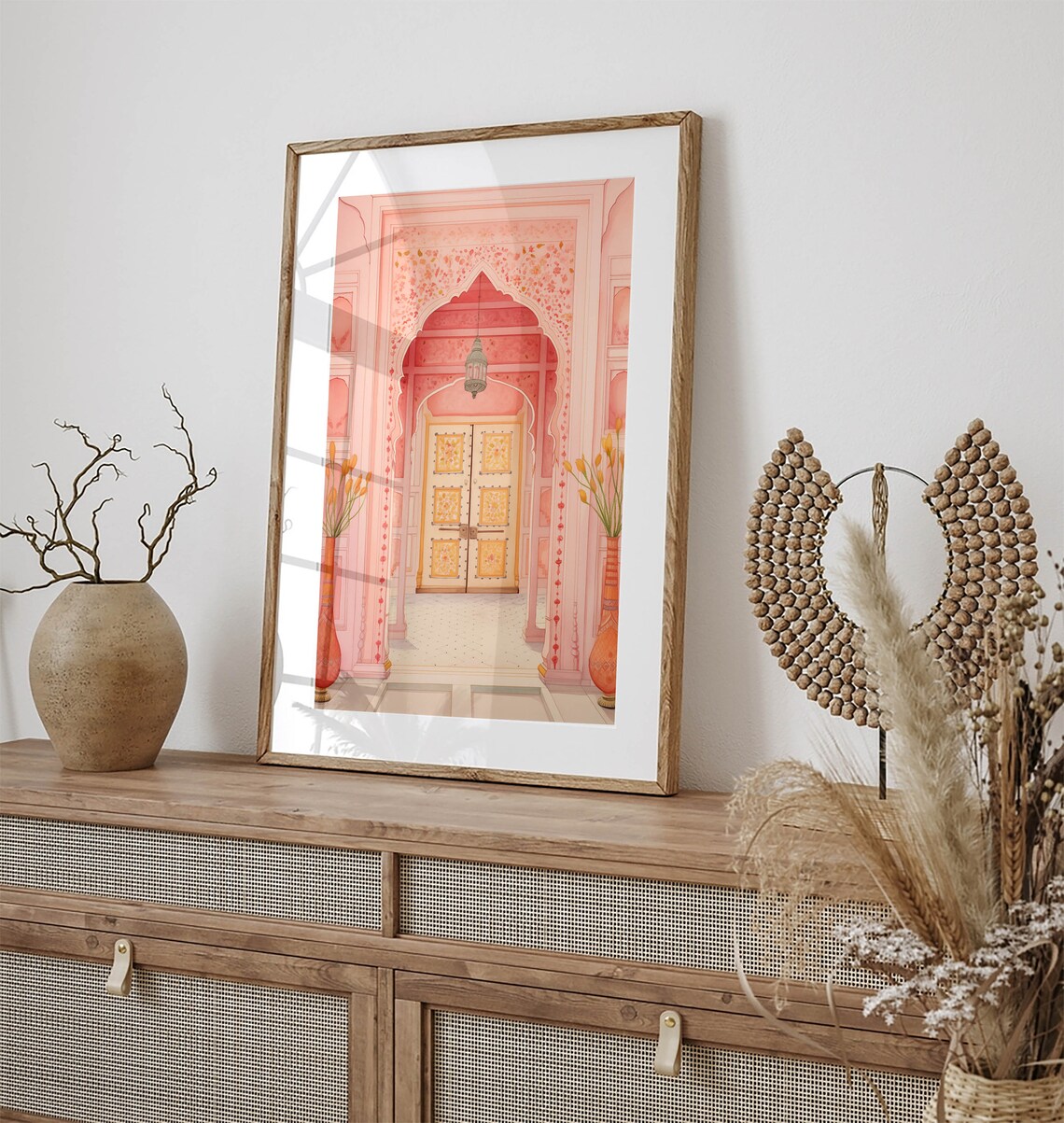 Pink Jaipur Palace Archway Doorway Lantern Watercolor Art Poster - Image 3