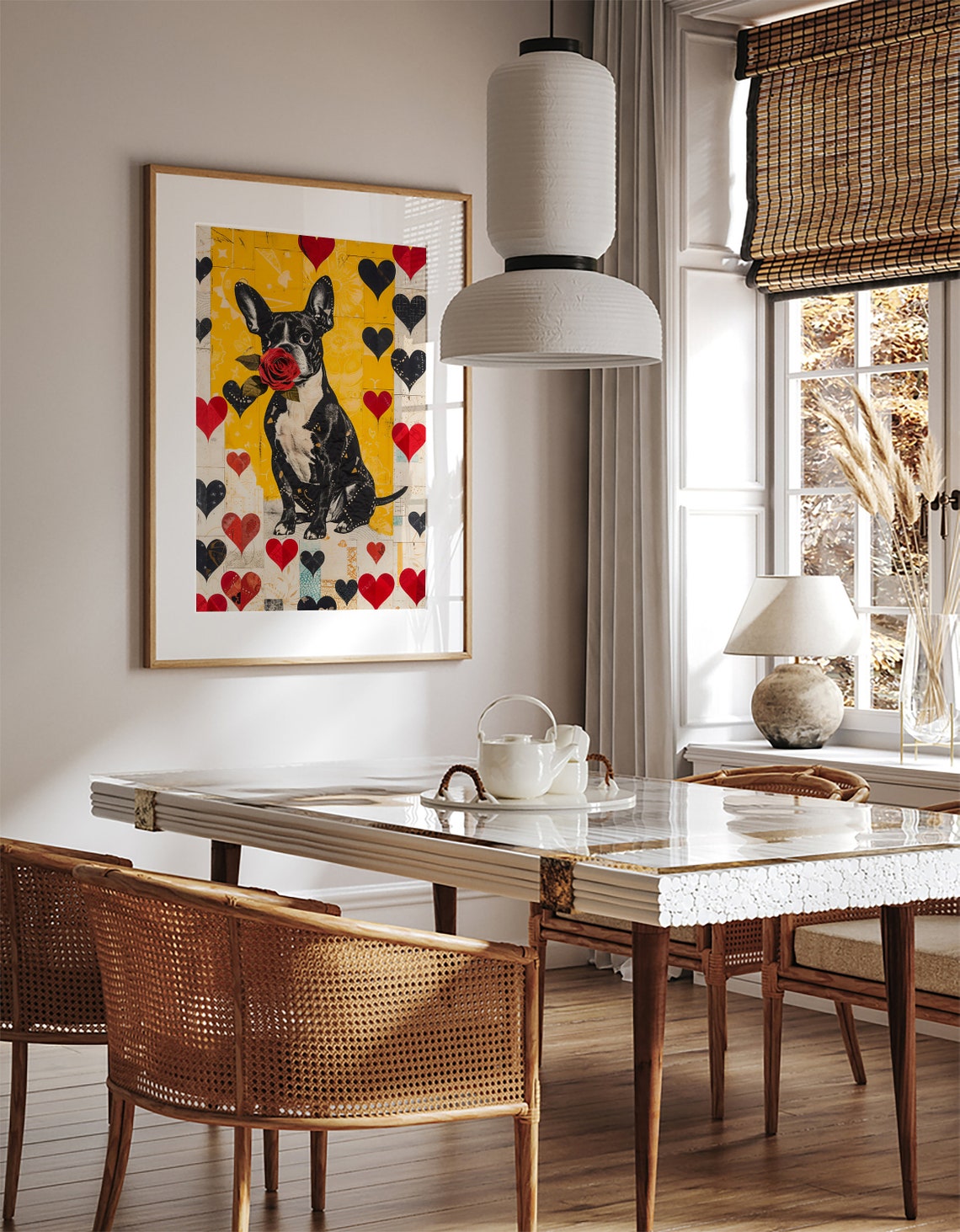 French Bulldog Holding a Red Rose Hearts Pop Art Love Poster - Image 3