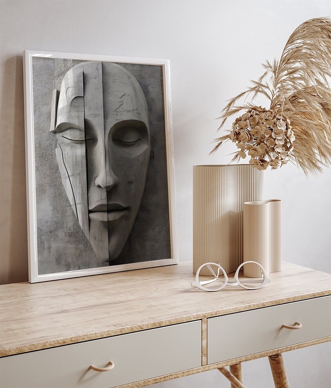 Concrete Face Sculpture Modern Wall Art Print - Image 3