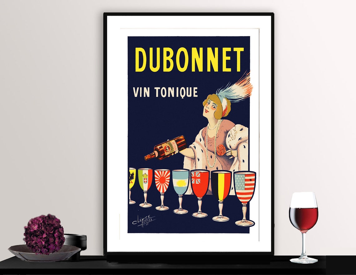 Dubonnet Vin Tonique Flag Glasses Elegant Pour Art Deco Drink Poster