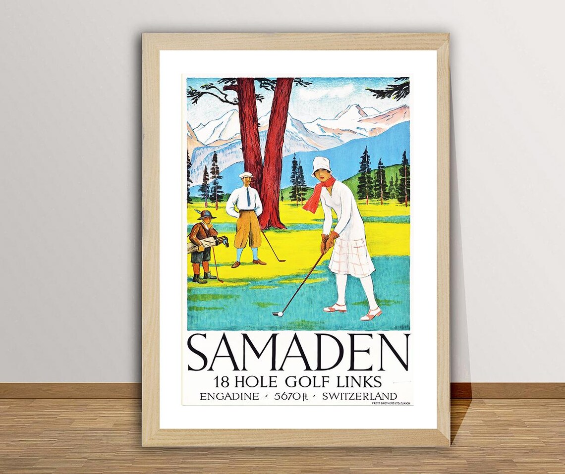 Samaden Switzerland 18 Hole Golf Links Engadine Vintage Sport Poster - Image 2