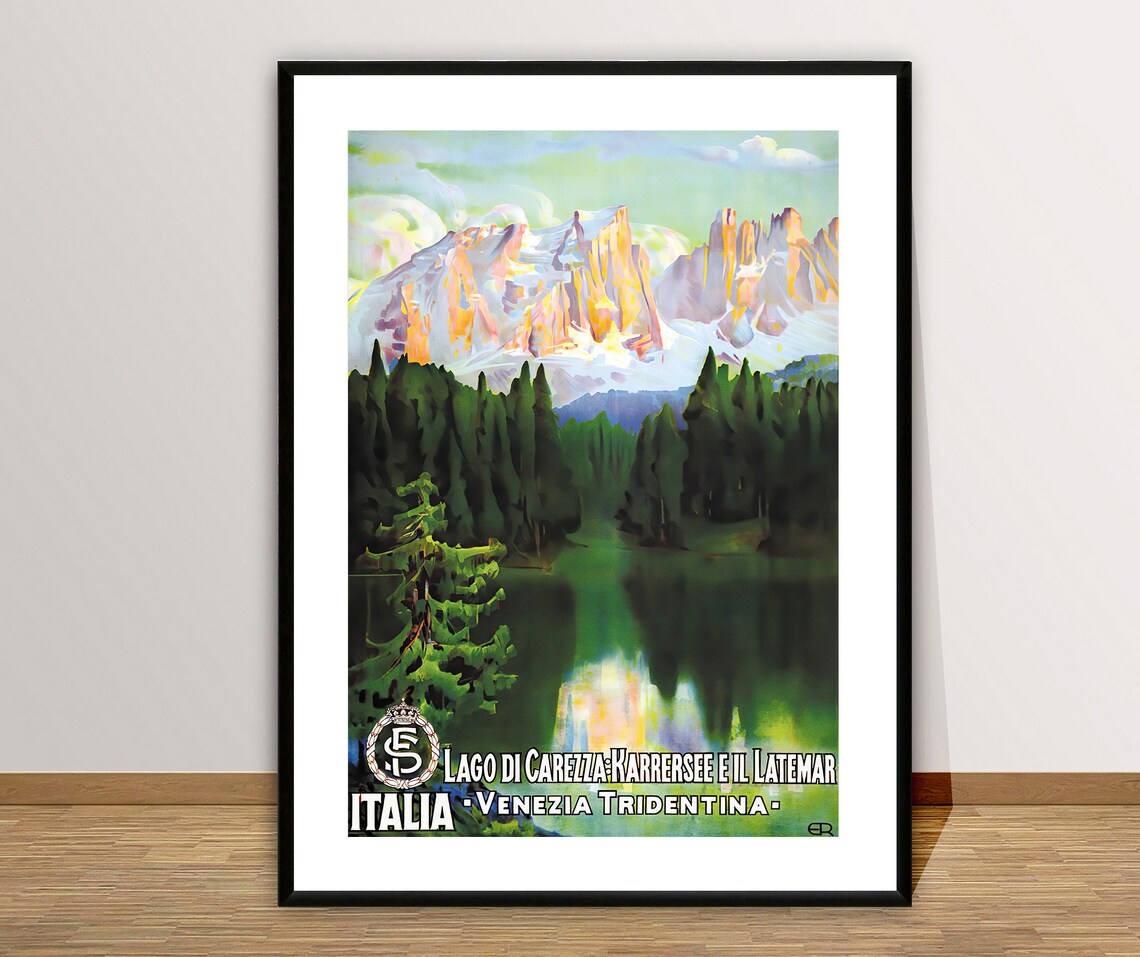 Lago Di Carezza Venezia Tridentina Italia Vintage Travel Poster Travel In Italy Lake Carezza Poster Museum Quality Print - Image 2