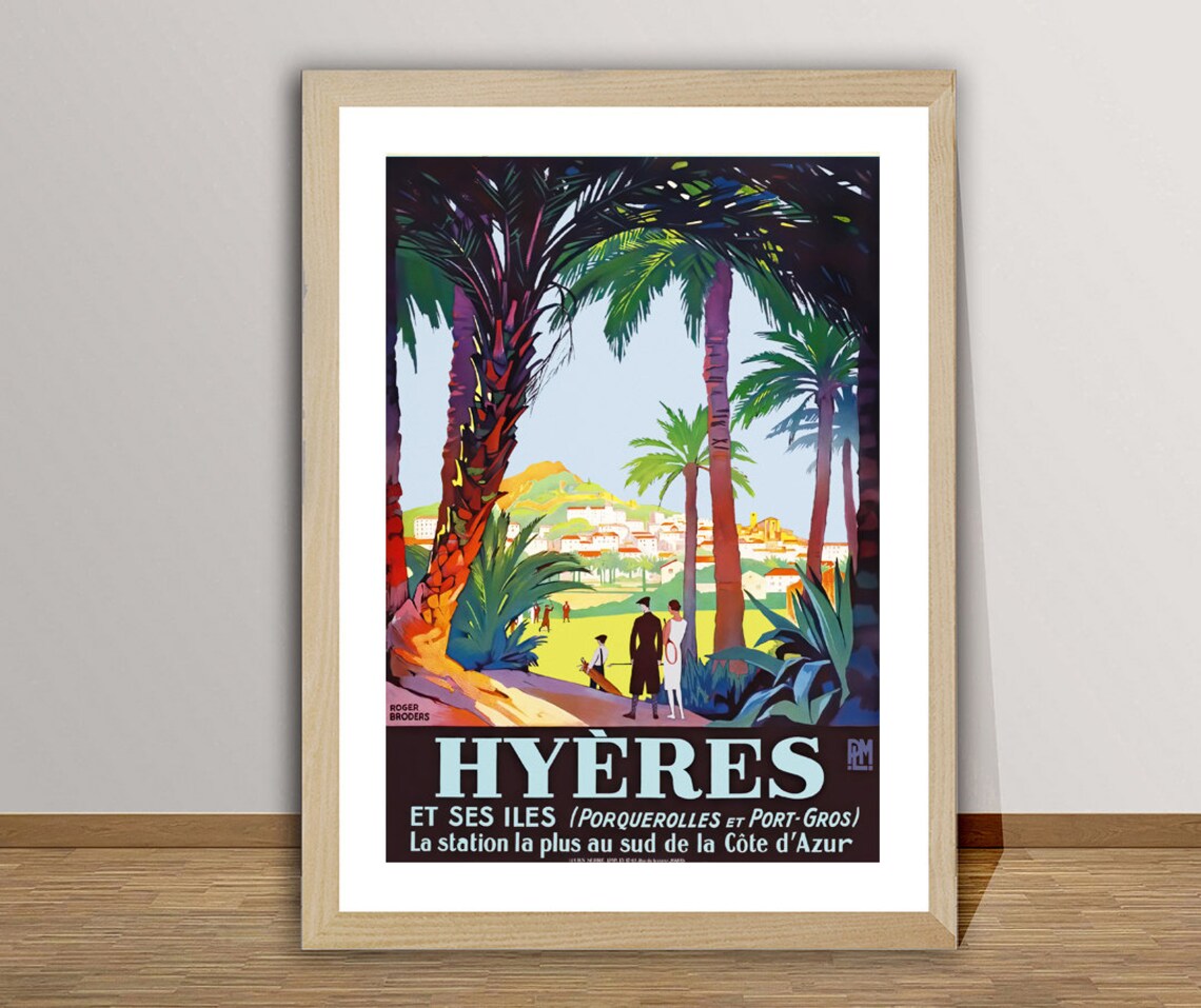 Hy e8res France Vintage Travel Poster, French Riviera