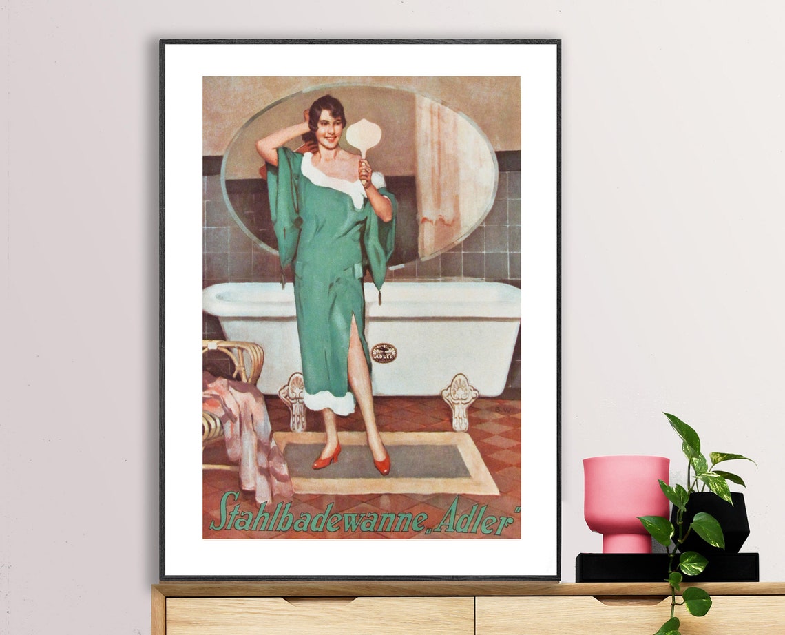 Stahlbadewanne Adler Vintage German Bath Ad Elegant Lady Poster