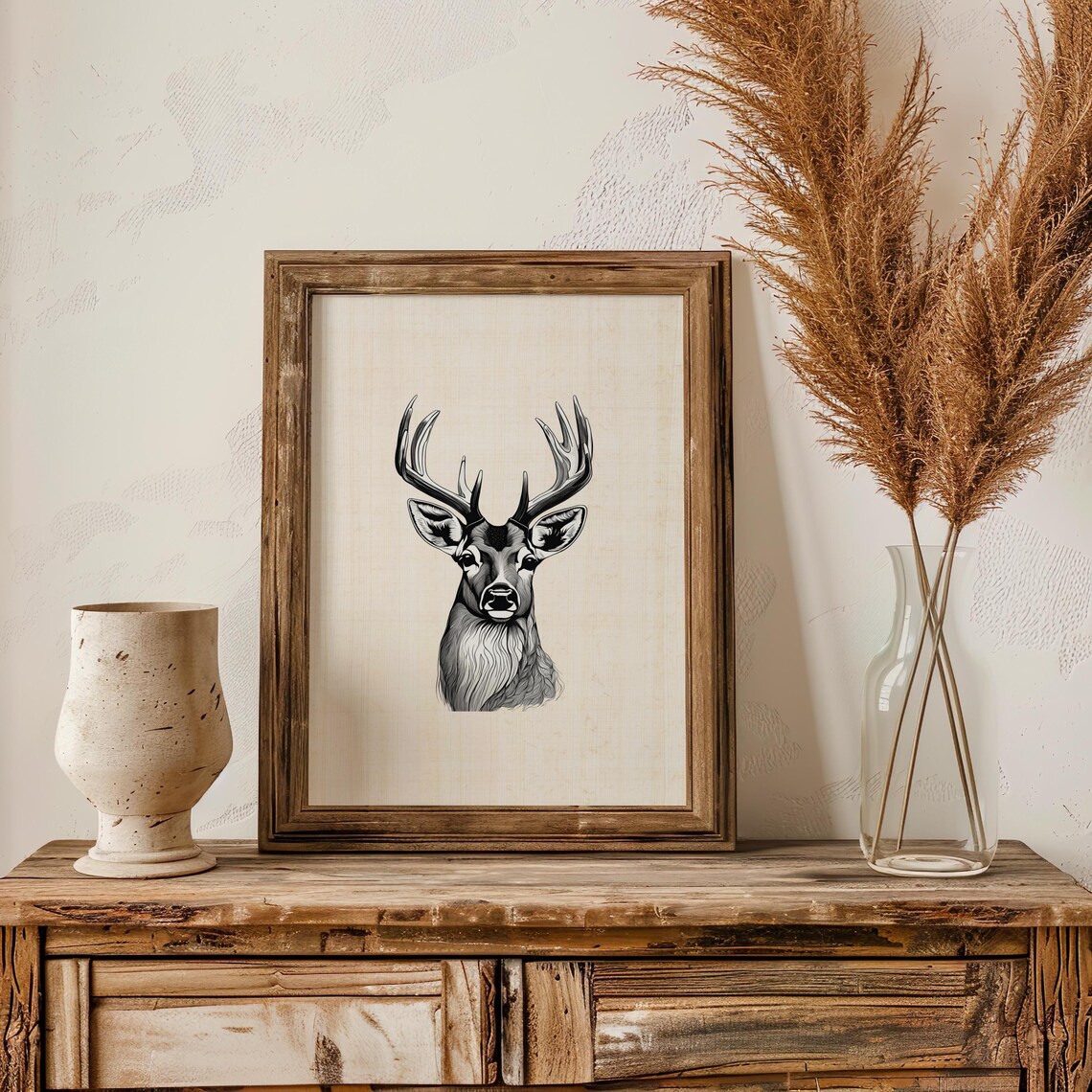 Majestic Buck Deer Head Black and White Woodland Sketch Poster - Image 5