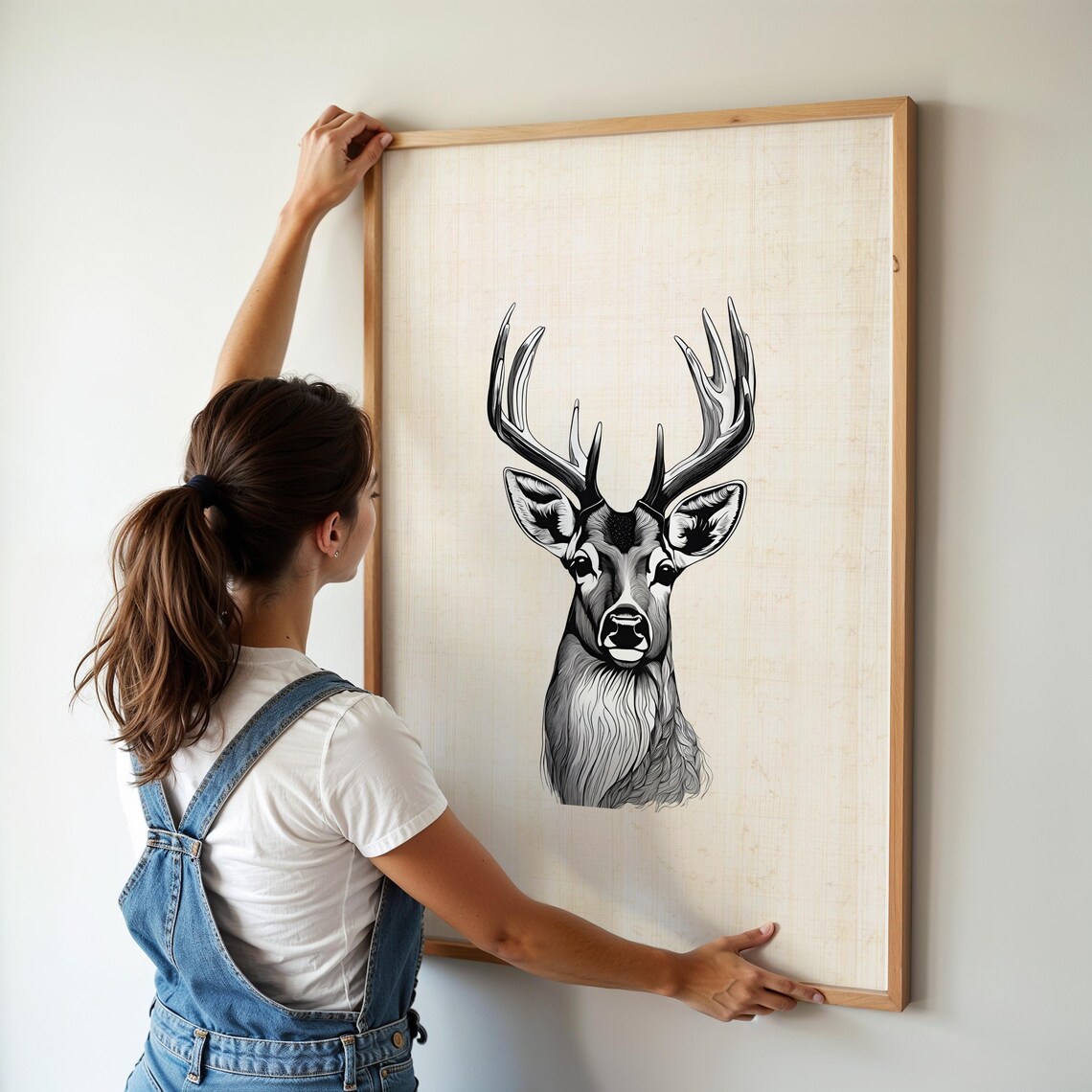 Majestic Buck Deer Head Black and White Woodland Sketch Poster - Image 4